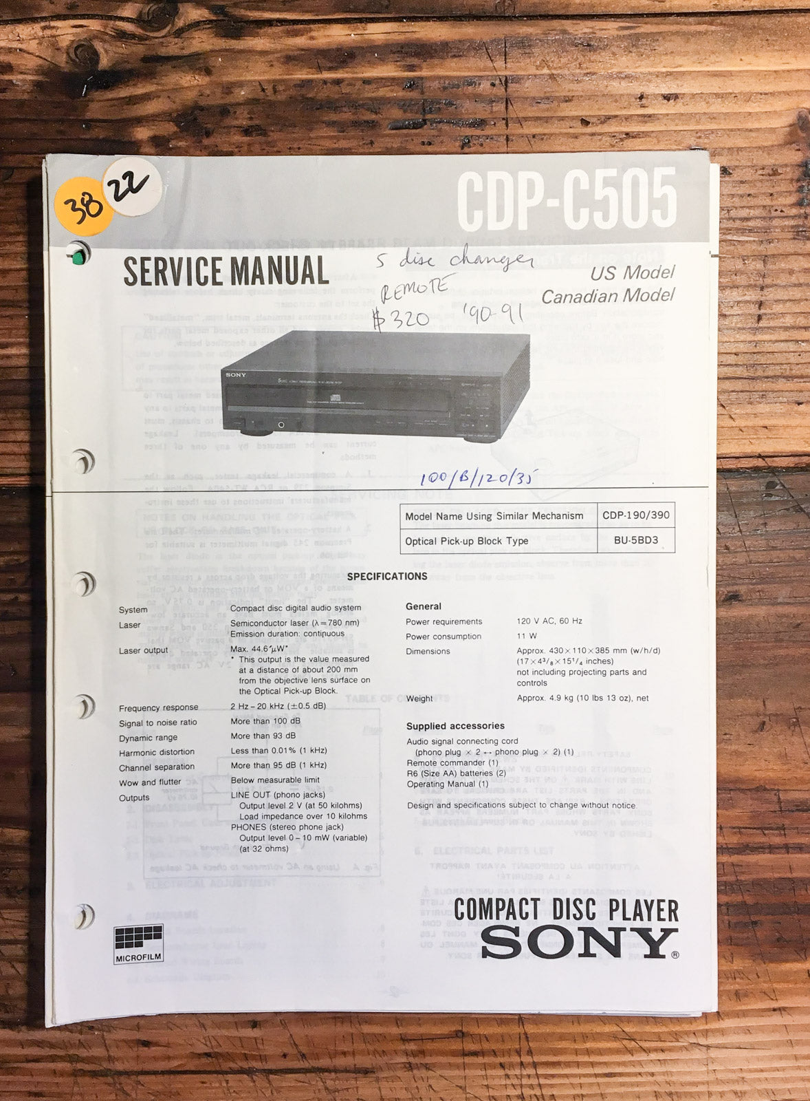 Sony CDP-C505 CD Player  Service Manual *Original*