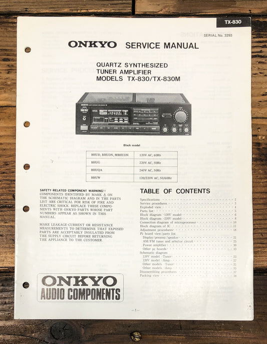 Onkyo TX-830 TX-830M Receiver Service Manual *Original*