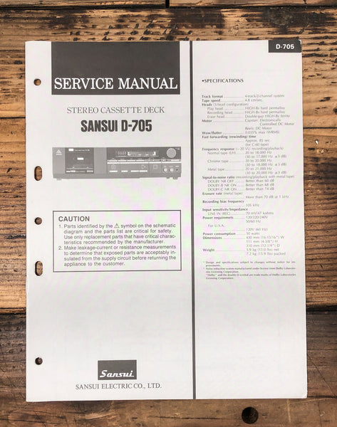 Sansui D-705 Cassette  Service Manual *Original*