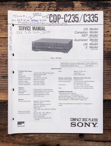 Sony CDP-C235 CDP-C335 CD Player  Service Manual *Original*