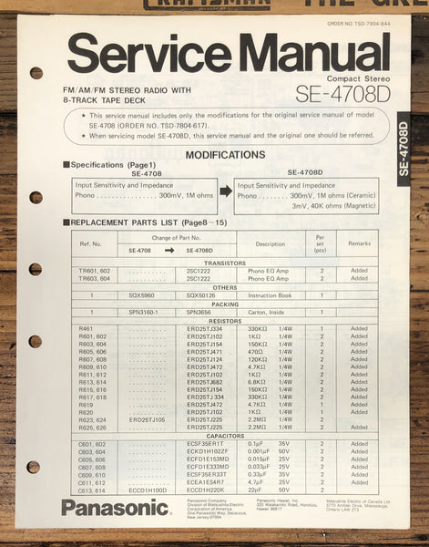 Technics SE-4708D Stereo Service Manual *Original*