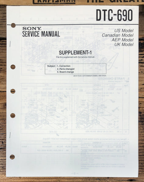 Sony DTC-690 DAT Deck Supp. Service Manual *Original*