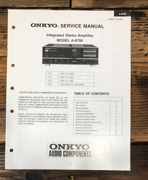 Onkyo A-8700 Amplifier Service Manual *Original*