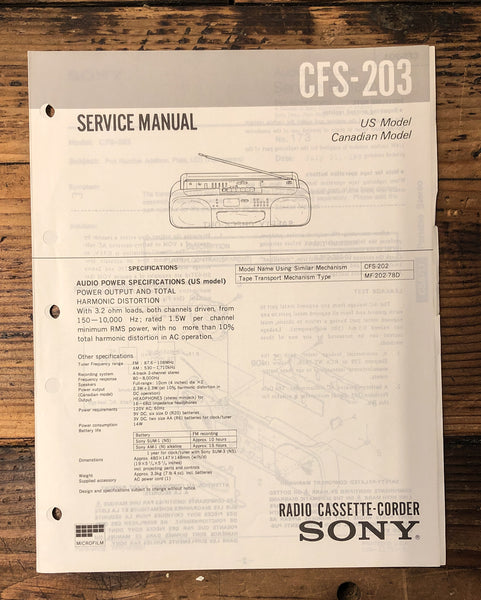 Sony CFS-203 Stereo  Service Manual *Original*