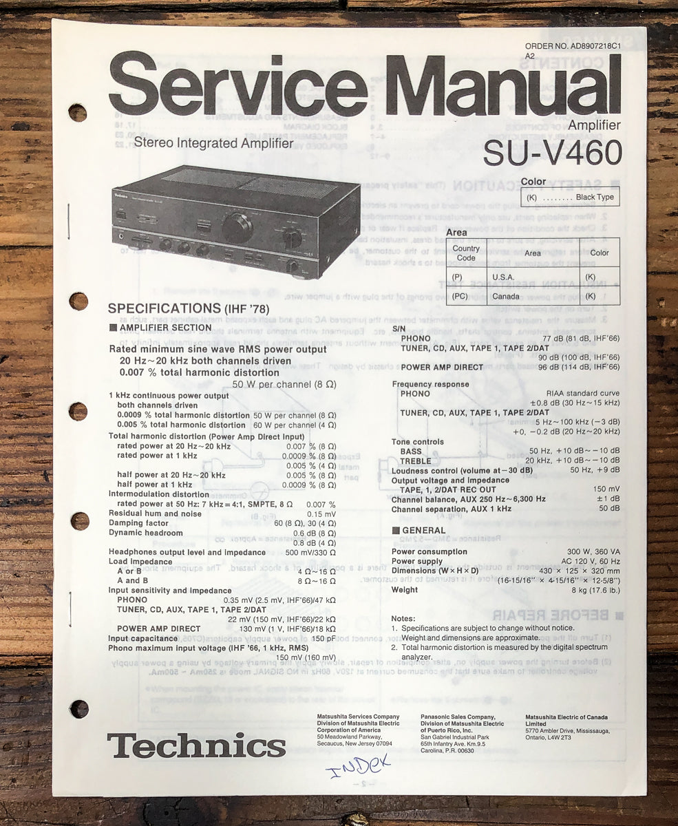 Technics SU-V460 Amplifier Service Manual *Original*
