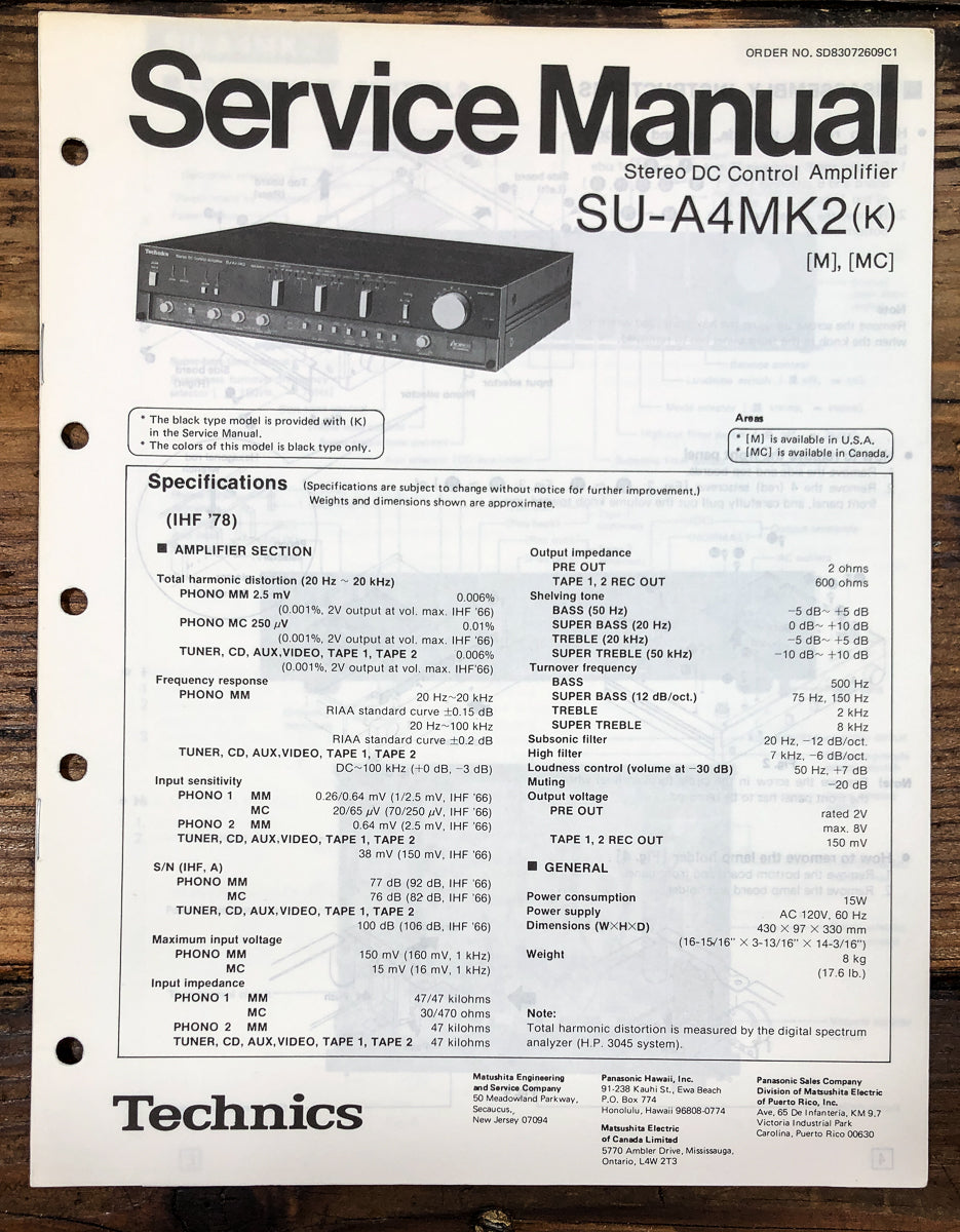 Technics SU-A4 MK2 Preamp / Preamplifier Service Manual *Original*