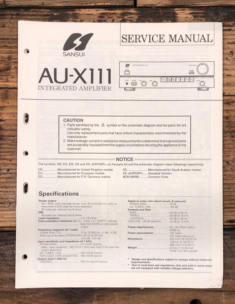 Sansui AU-X111 Amplifier  Service Manual *Original*