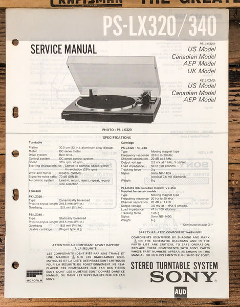 Sony PS-LX310 PS-LX340 Record Player / Turntable  Service Manual *Original*