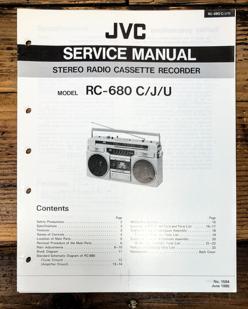 JVC RC-680 Radio Cassette Service Manual *Original*
