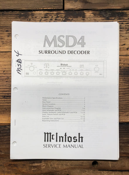 McIntosh MSD4 MSD-4 Surround Decoder  Service Manual *Original*