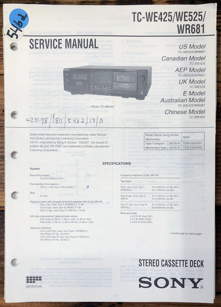 Sony TC-WE425 -WE525 -WR681 Cassette  Service Manual *Original*