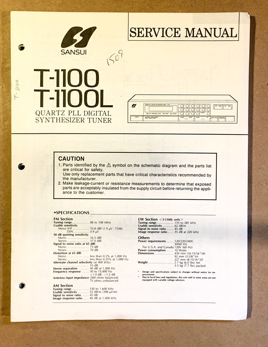 Sansui T-1100 Tuner Service Manual *Original*