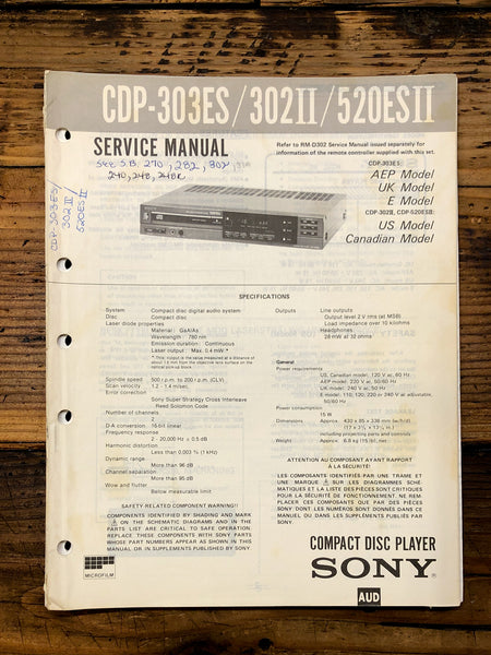 Sony CDP-303ES -302 II -520ES II CD Player  Service Manual *Original*