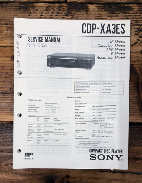 Sony CDP-XA3ES CD Player  Service Manual *Original*