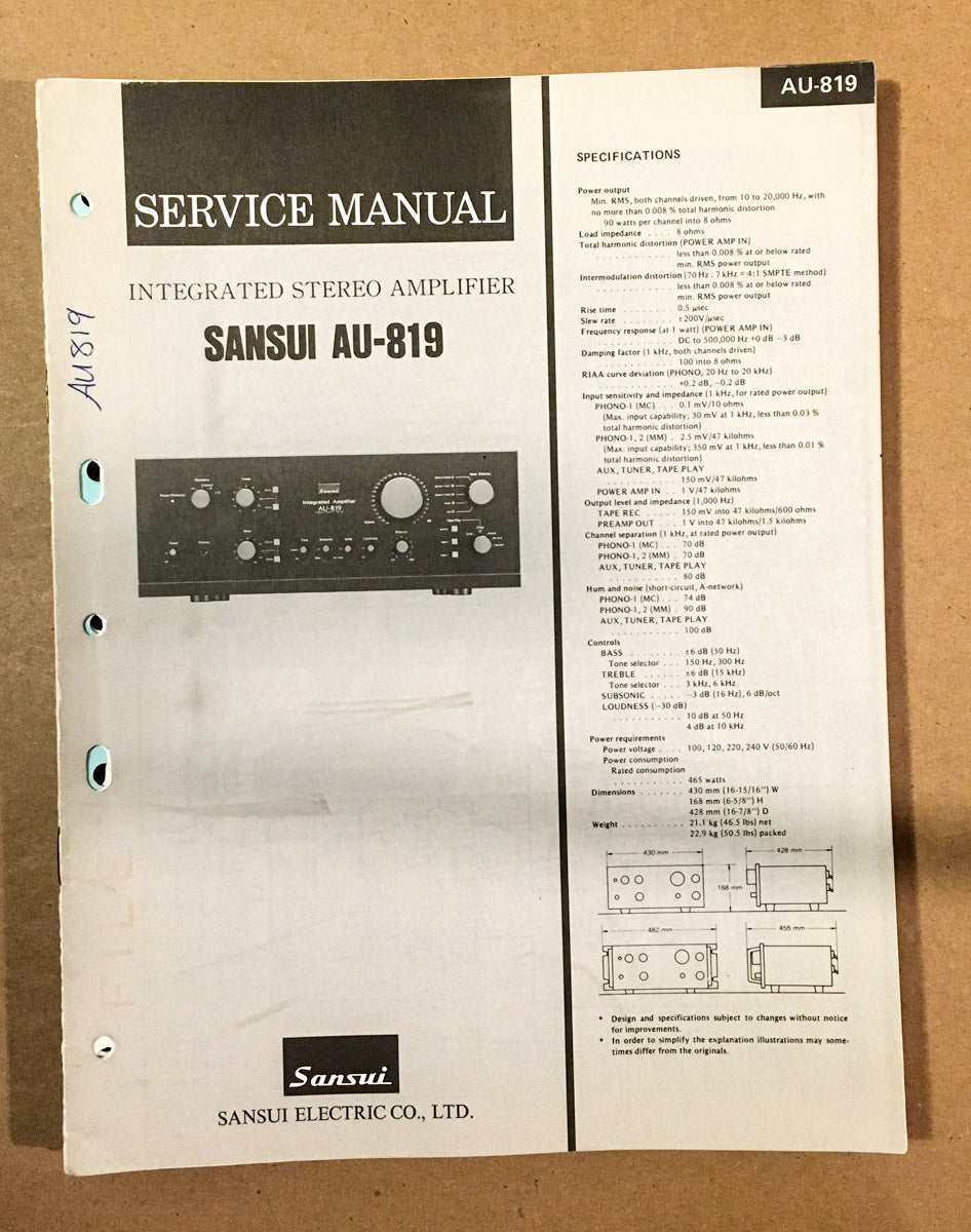 Sansui AU-819 Amplifier  Service Manual *Original*