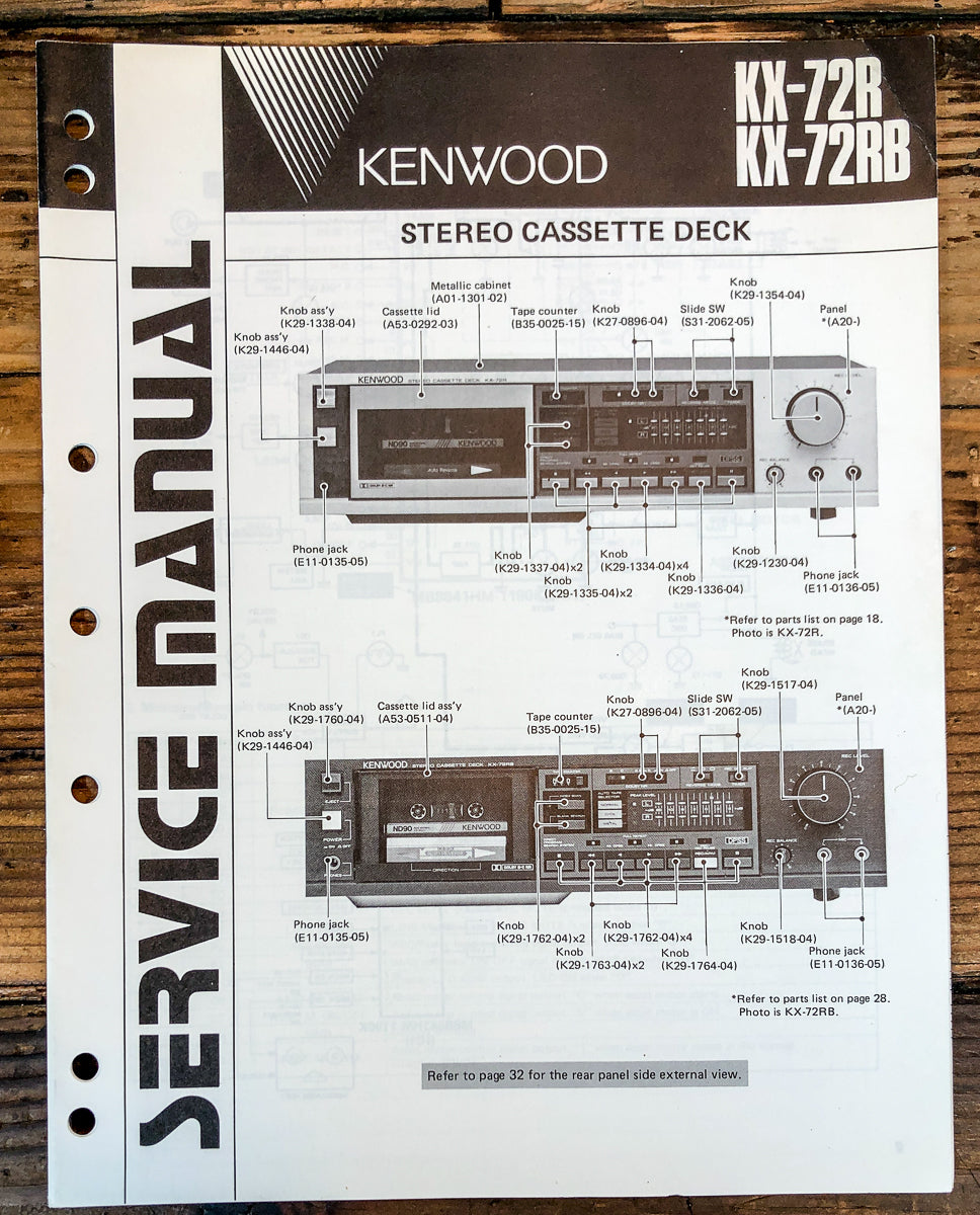 Kenwood KX-72R KX-72RB Cassette Service Manual *Original*