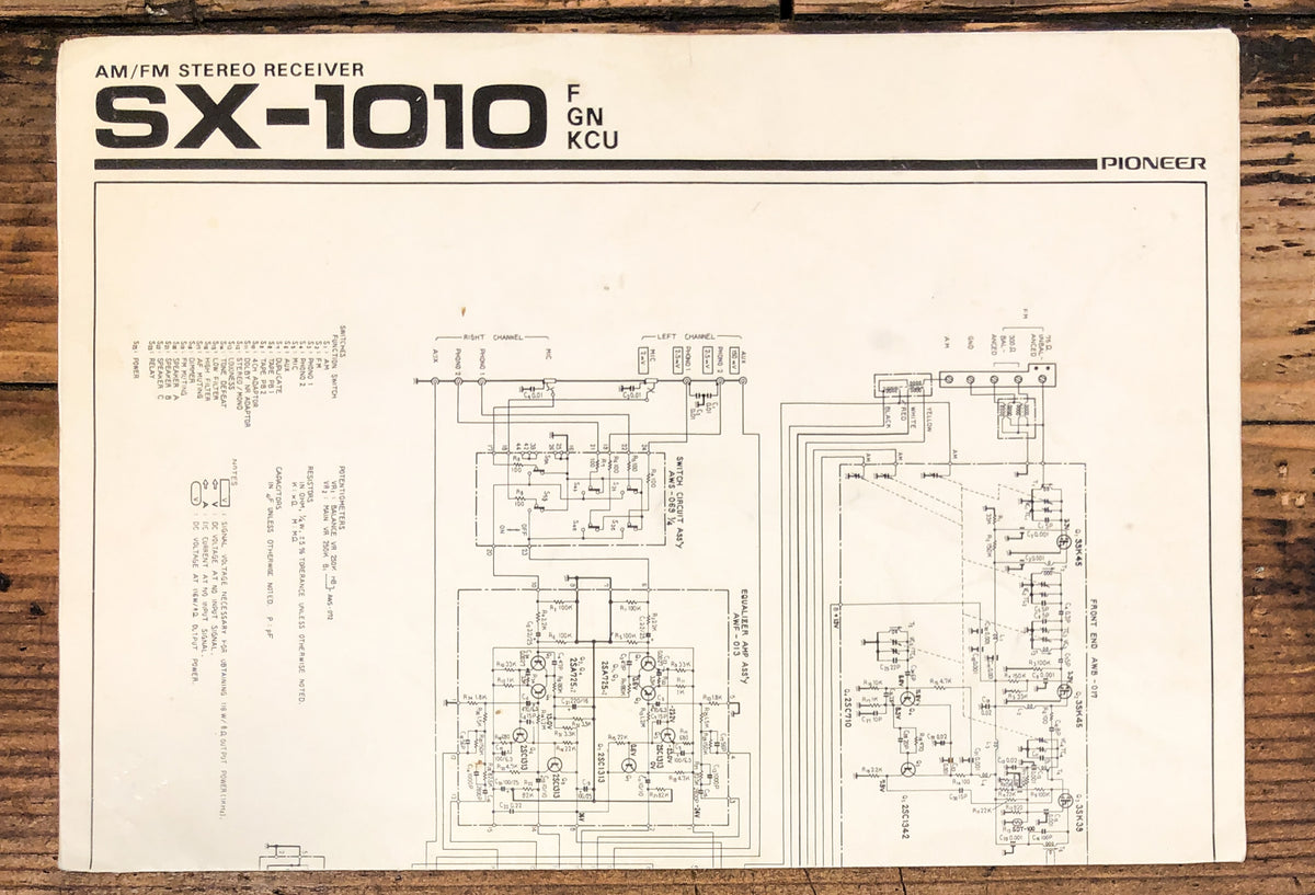 Pioneer SX-1010 F GN KCU Receiver Large Fold Out Schematic *Original*