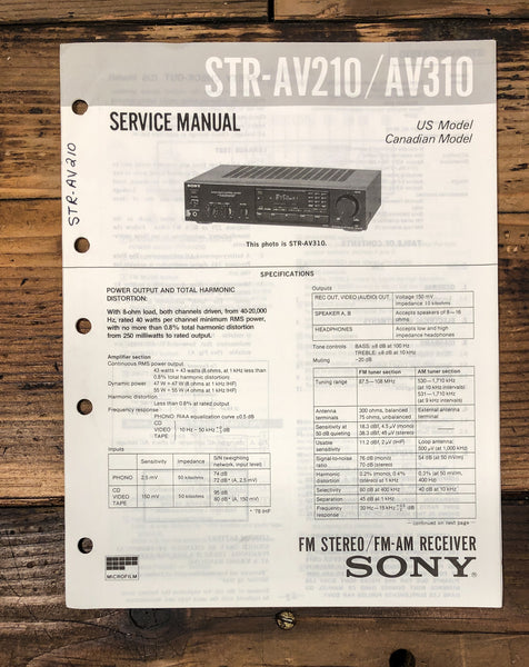 Sony STR-AV210 STR-AV310 Receiver Service Manual *Original*