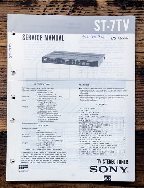 Sony ST-7TV Tuner  Service Manual *Original*