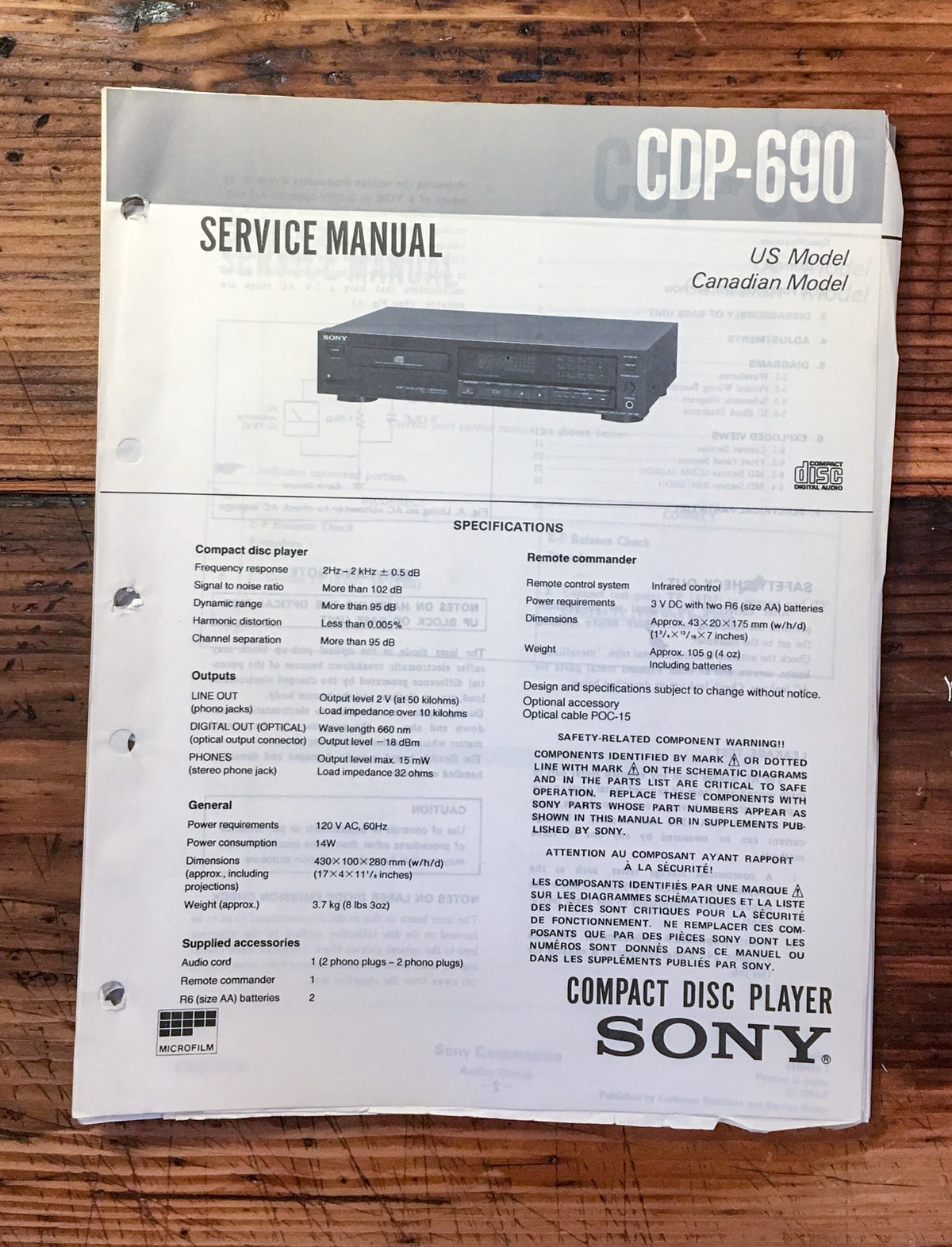 Sony CDP-690 CD Player  Service Manual *Original*