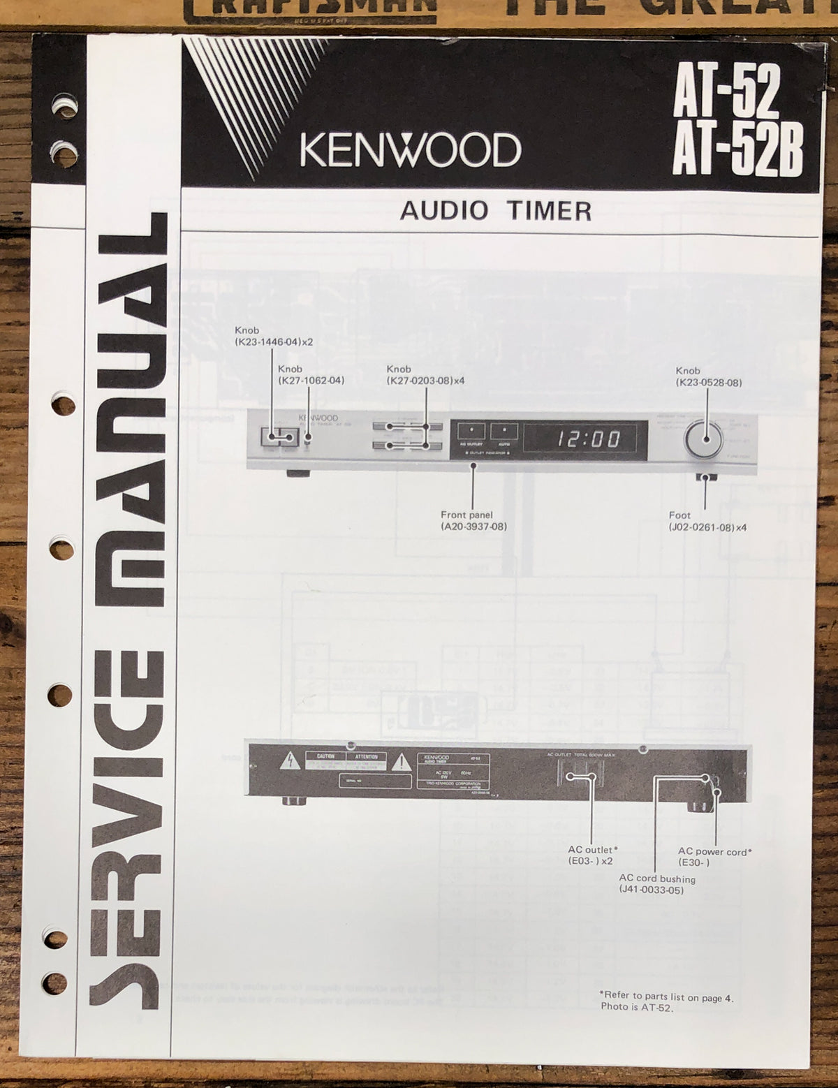 Kenwood AT-52 AT-52B Audio Timer  Service Manual *Original*