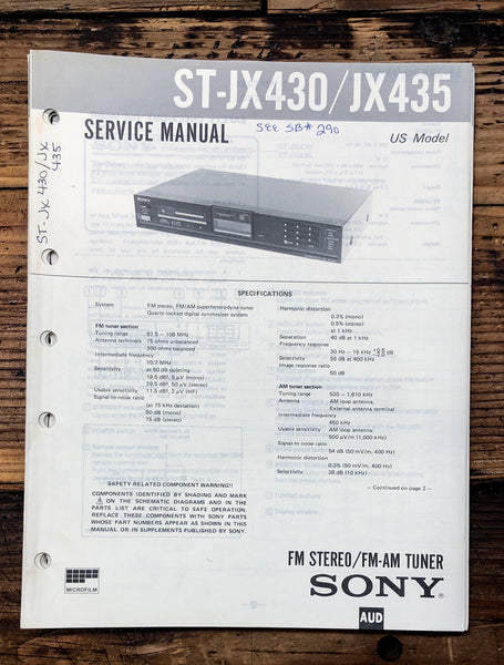 Sony ST-JX420 ST-JX435 Tuner  Service Manual *Original*