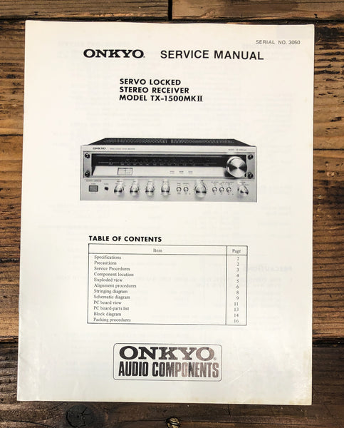 Onkyo TX-1500 MK2 MKII Receiver Service Manual *Original*