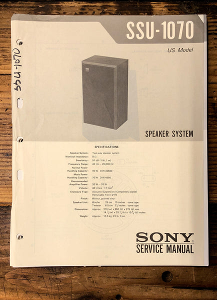 Sony SSU-1070 Speaker  Service Manual *Original*