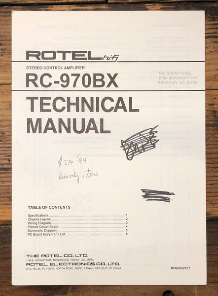 Rotel RC-970BX Preamp / Preamplifier  Service Manual *Original*