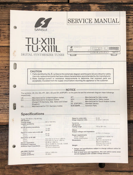 Sansui TU-X111 TU-X111L Tuner  Service Manual *Original*