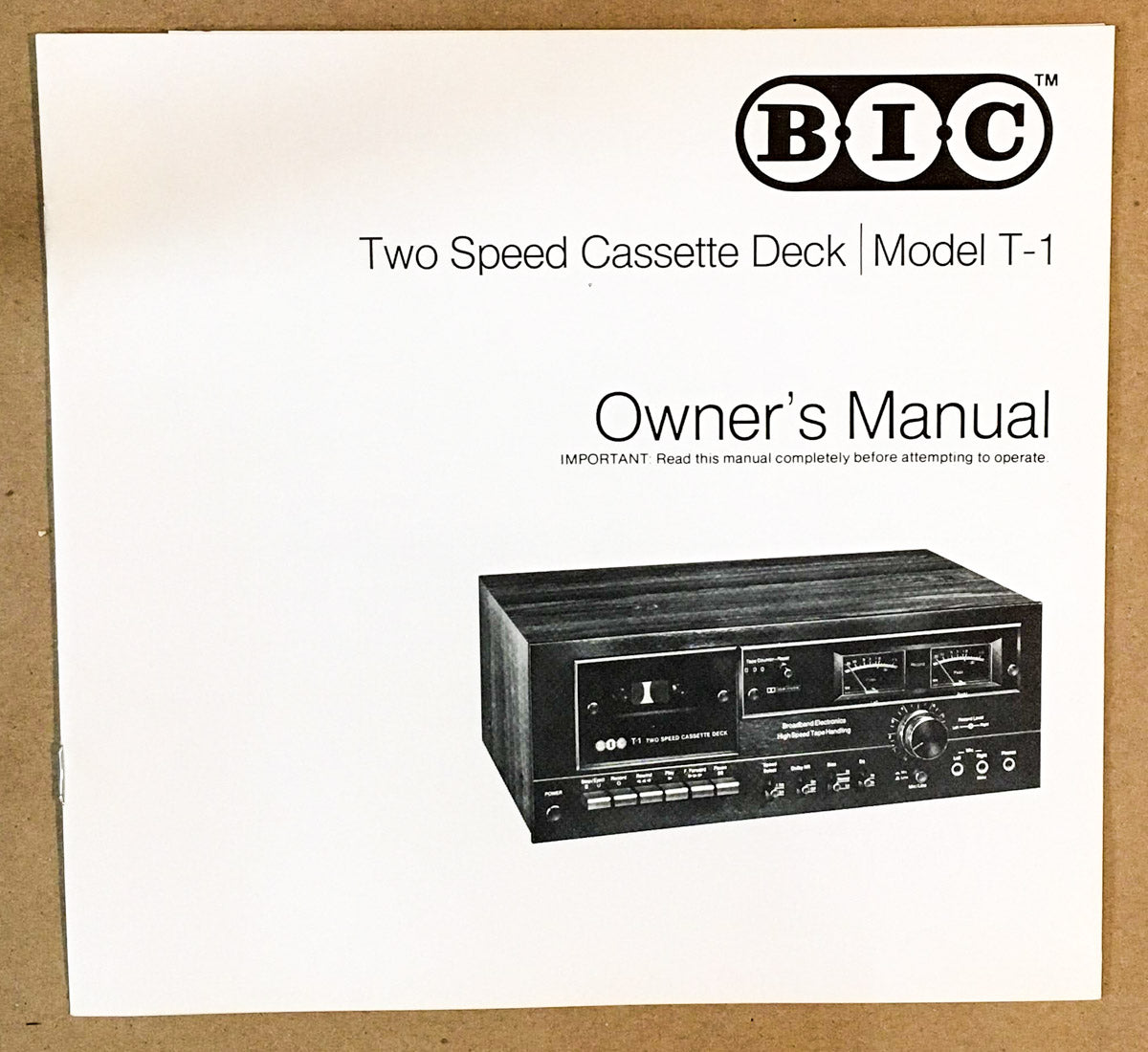 BIC B*I*C* T-1 Cassette Owners / User Manual *Original*