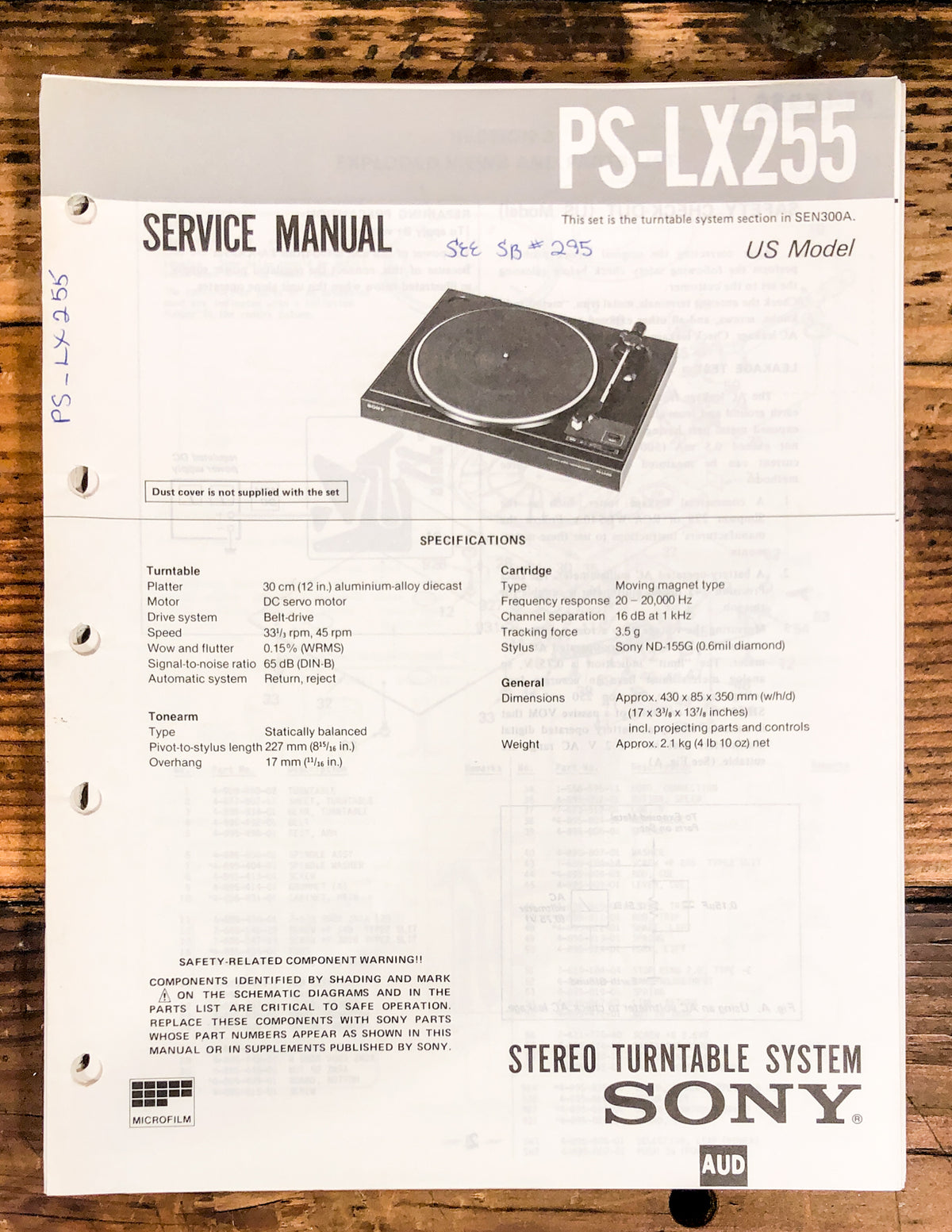Sony PS-LX255 Record Player / Turntable  Service Manual *Original*