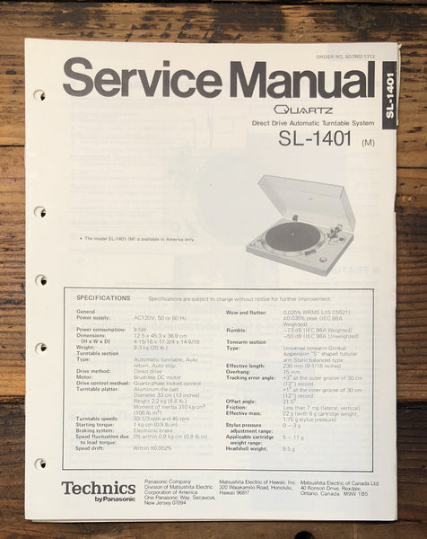 Technics SL-1401 Record Player / Turntable  Service Manual *Original*