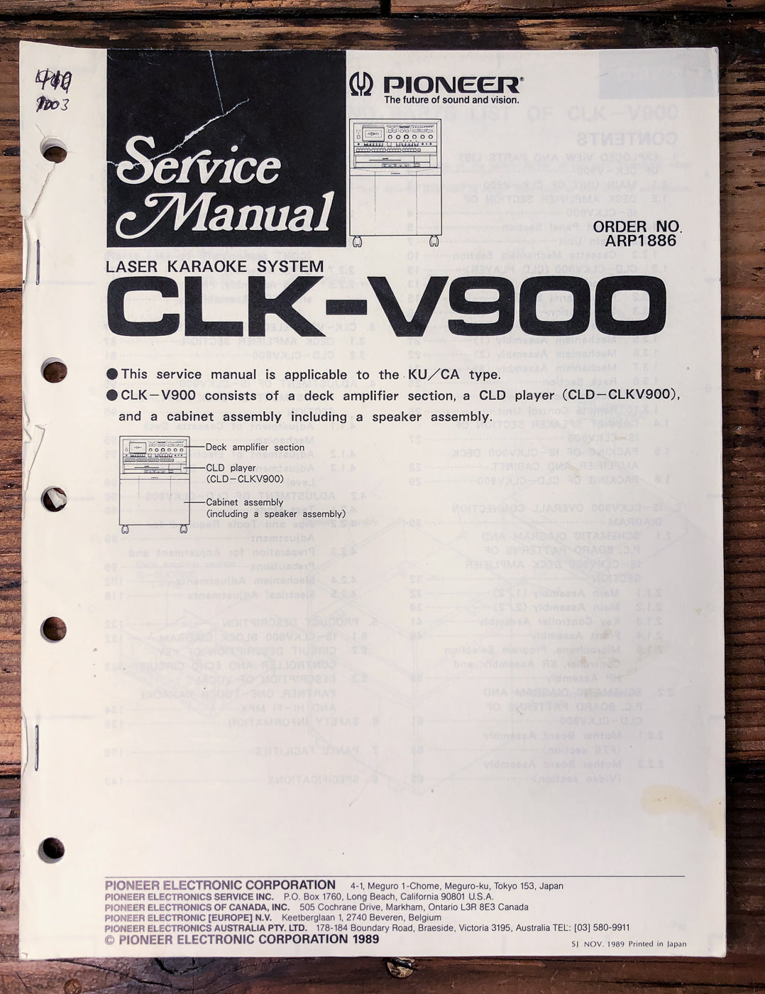 Pioneer CLK-V900 Laser Karaoke System Service Manual *Original*