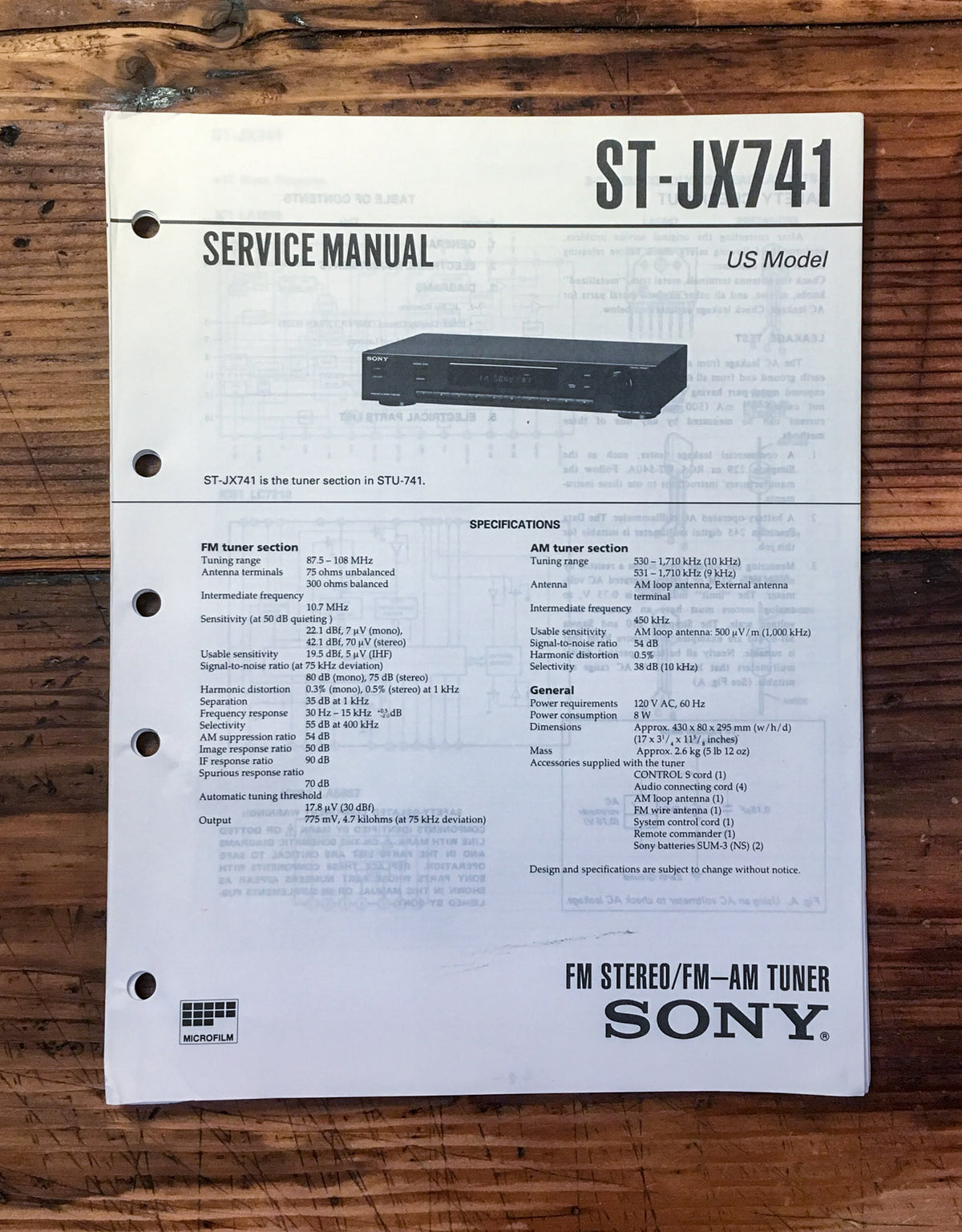 Sony ST-JX741 Tuner  Service Manual *Original*