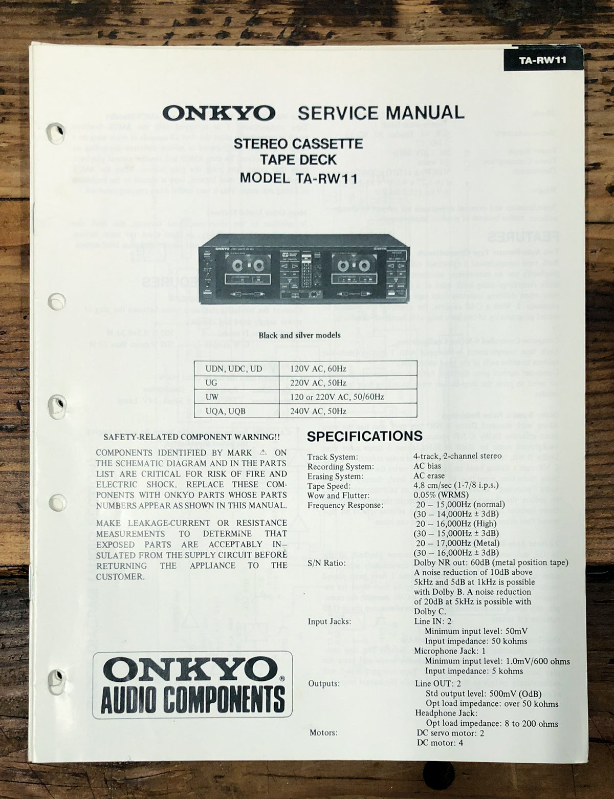 Onkyo TA-RW11 Cassette  Service Manual *Original*