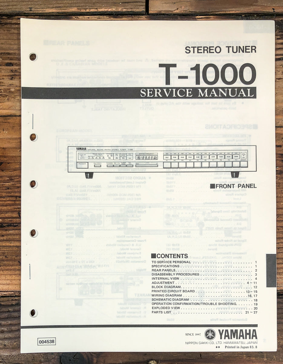 Yamaha T-1000 Tuner Service Manual *Original*