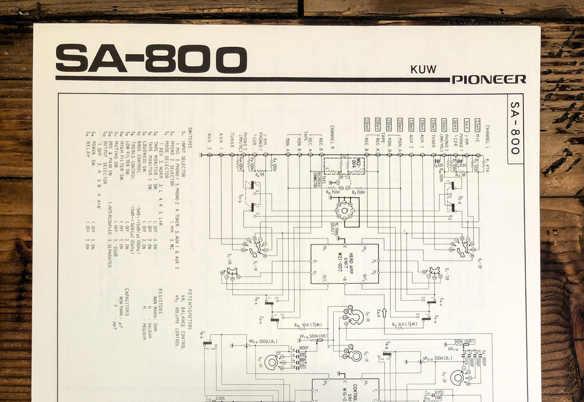 Pioneer SA-800 Amplifier Fold Out Schematic *Original*