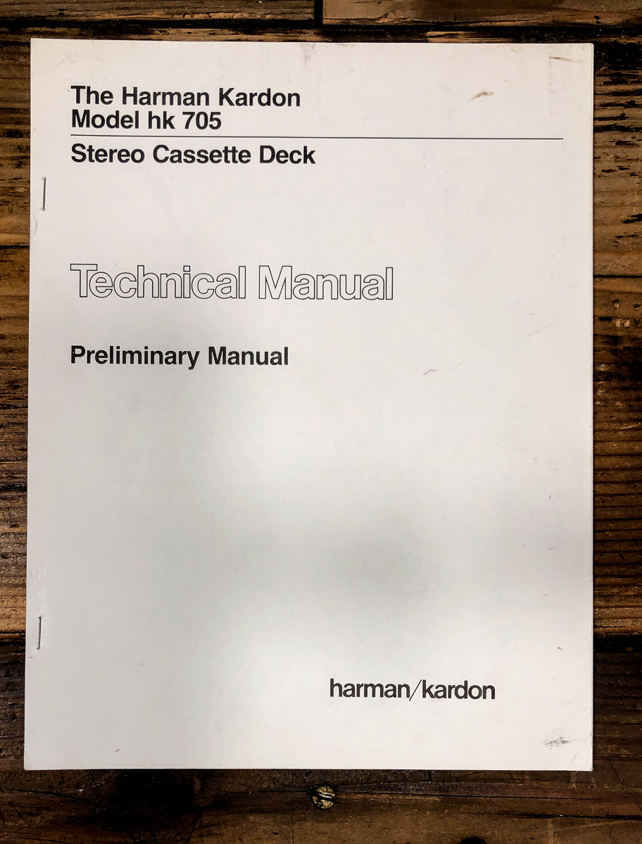 Harman Kardon HK705 HK-705 Cassette Prelim. Service Manual *Original*