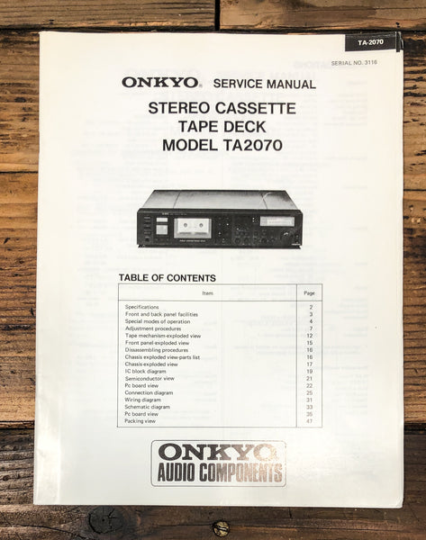 Onkyo TA-2070 TA2070 Cassette Service Manual *Original*