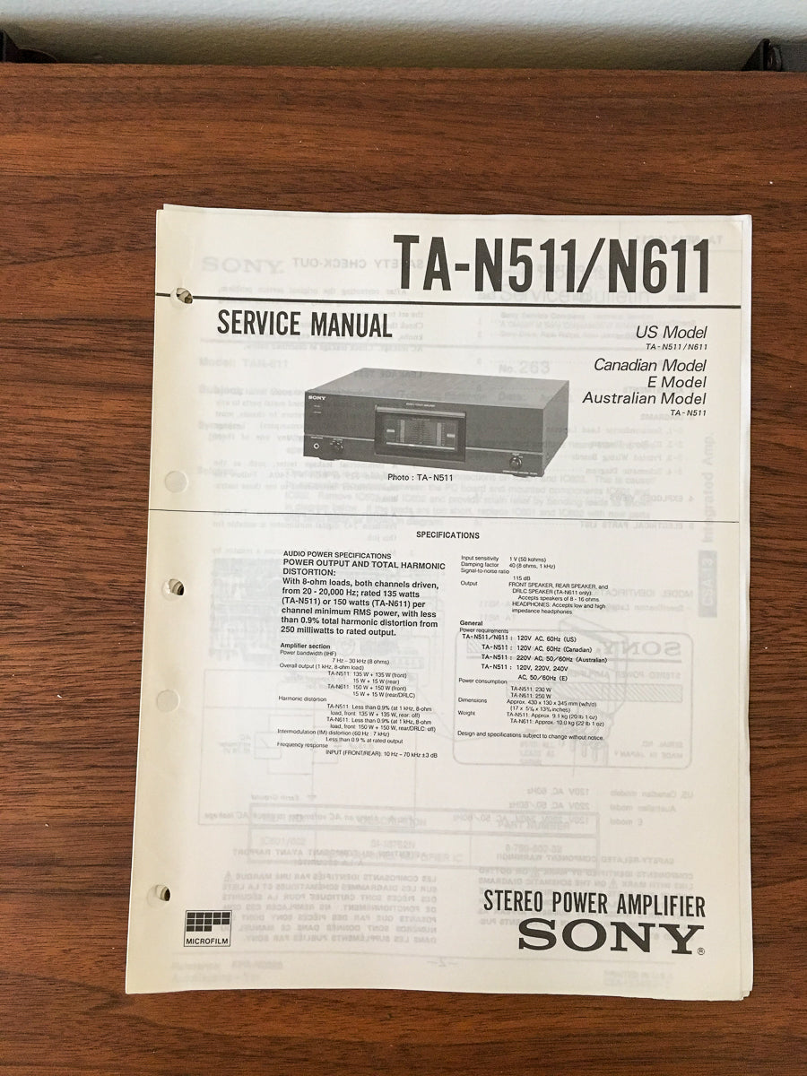Sony TA-N511 TA-N611 Amplifier Service Manual *Original*