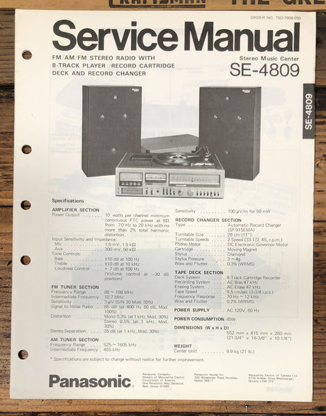 Technics SE-4809 Stereo Service Manual *Original*