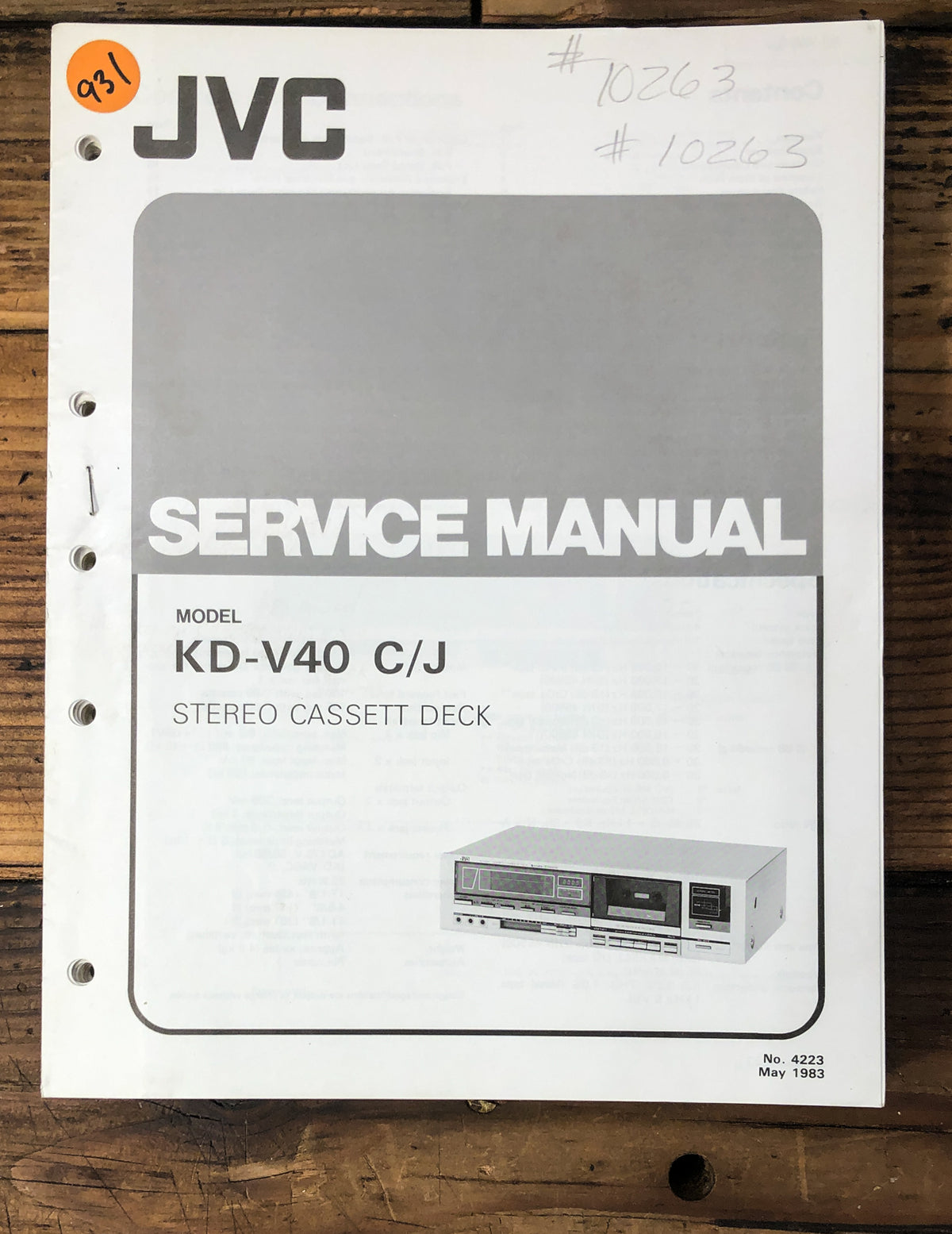 JVC KD-V40 Cassette  Service Manual *Original*