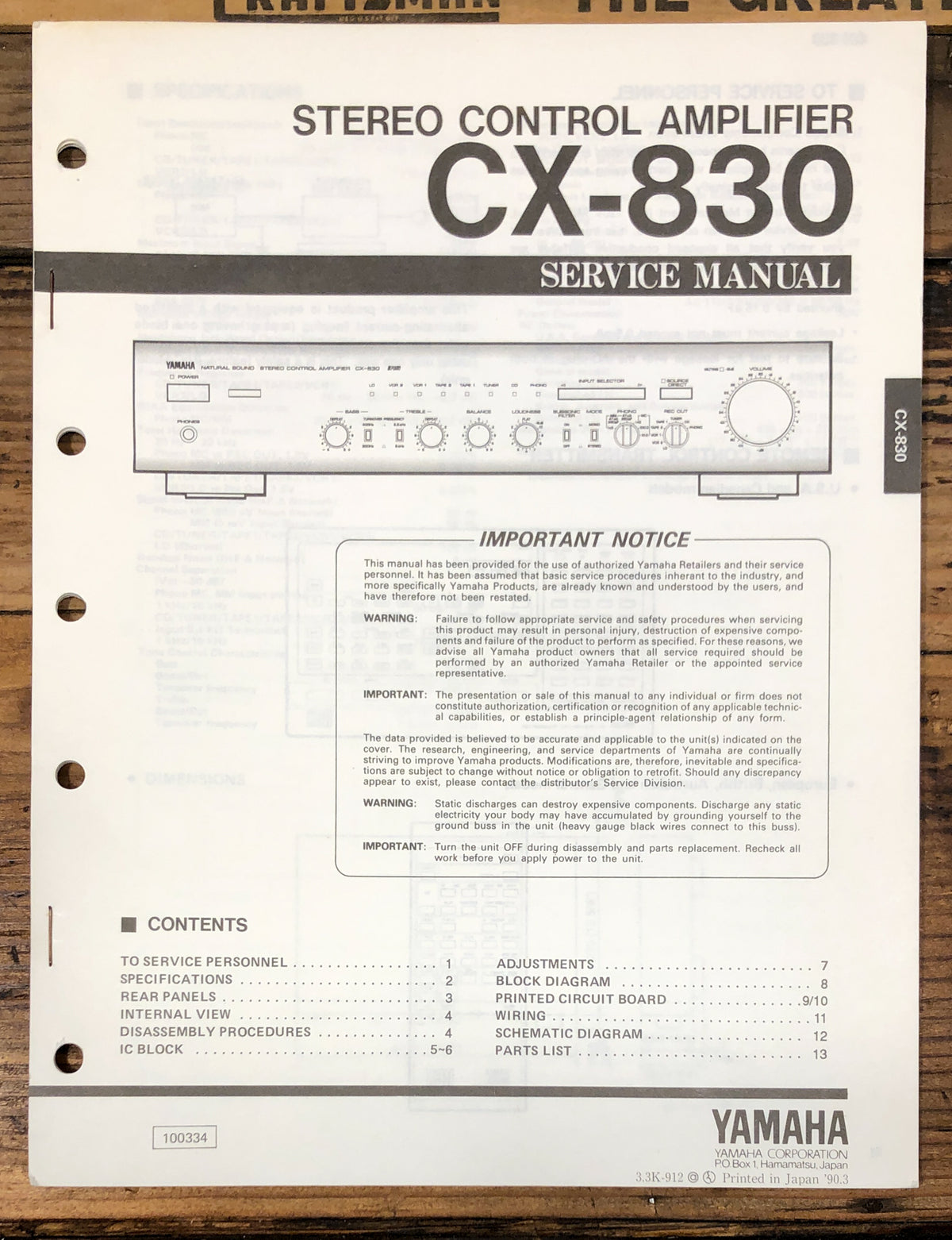 Yamaha CX-830 Preamp / Preamplifier  Service Manual *Original*