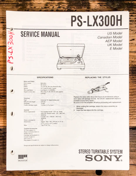 Sony PS-LX300H Record Player / Turntable  Service Manual *Original*