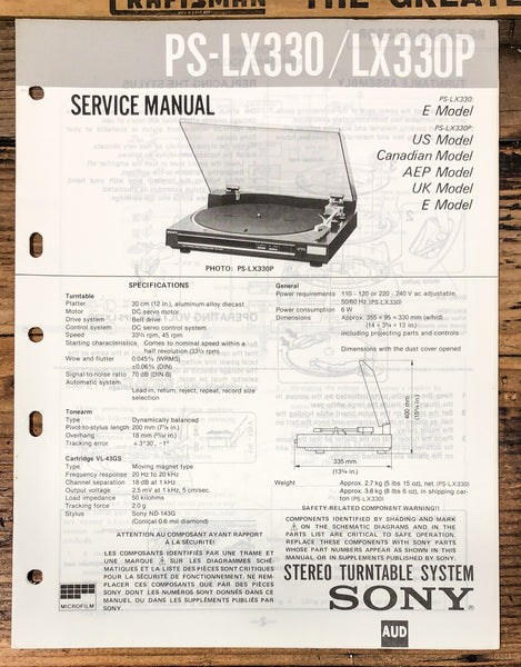 Sony PS-LX330 PS-LX330P Record Player / Turntable  Service Manual *Original*