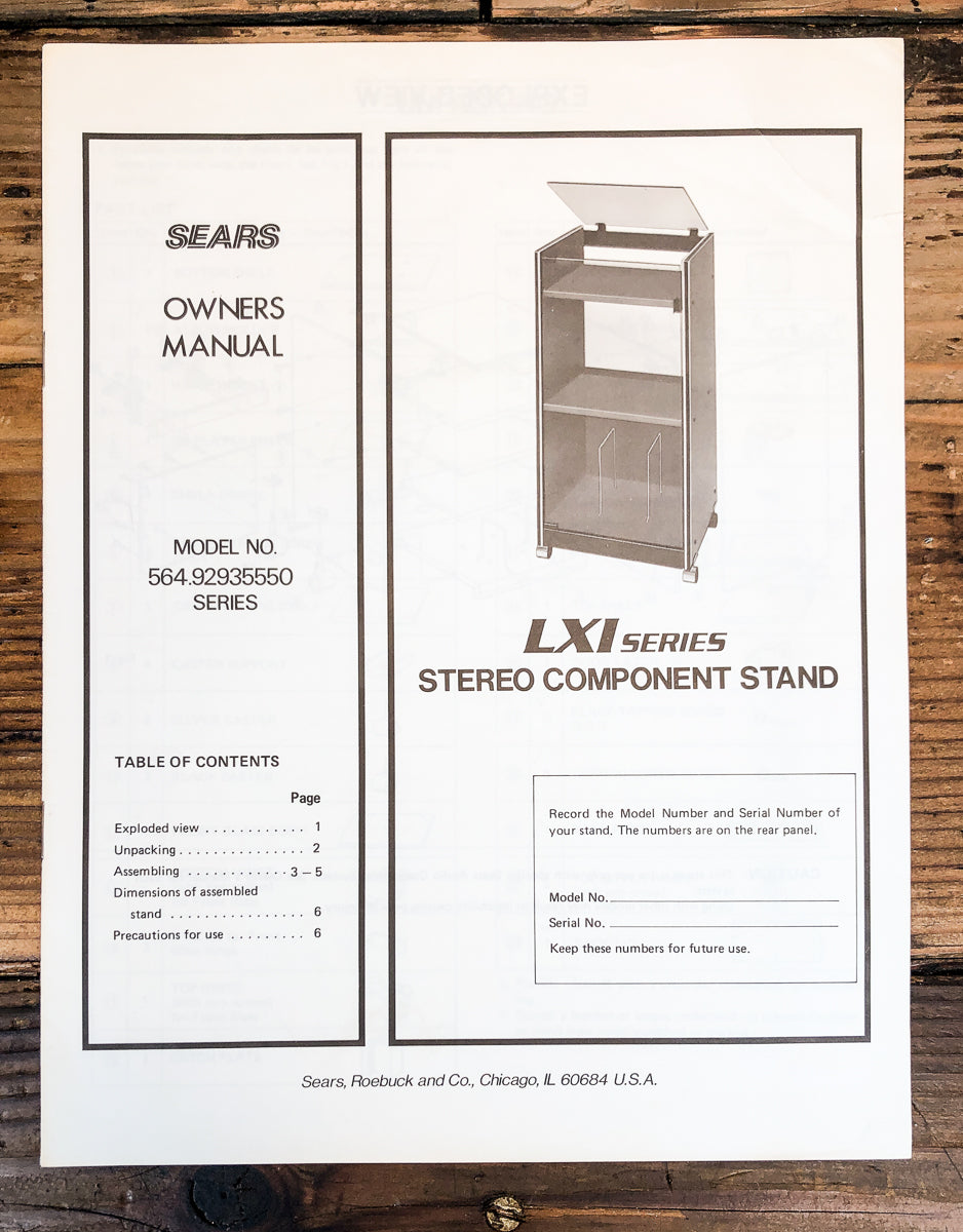 Sears LXI Series Component Stand Owners / User Manual *Original*