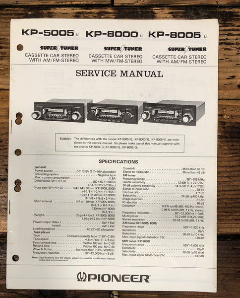 Pioneer KP-5005 KP-8000 KP-8005 Car Cassette Service Manual *Original*