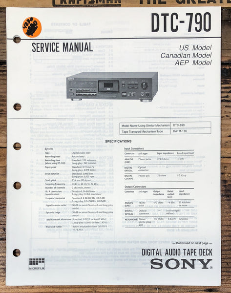 Sony DTC-790 DAT Deck  Service Manual *Original*