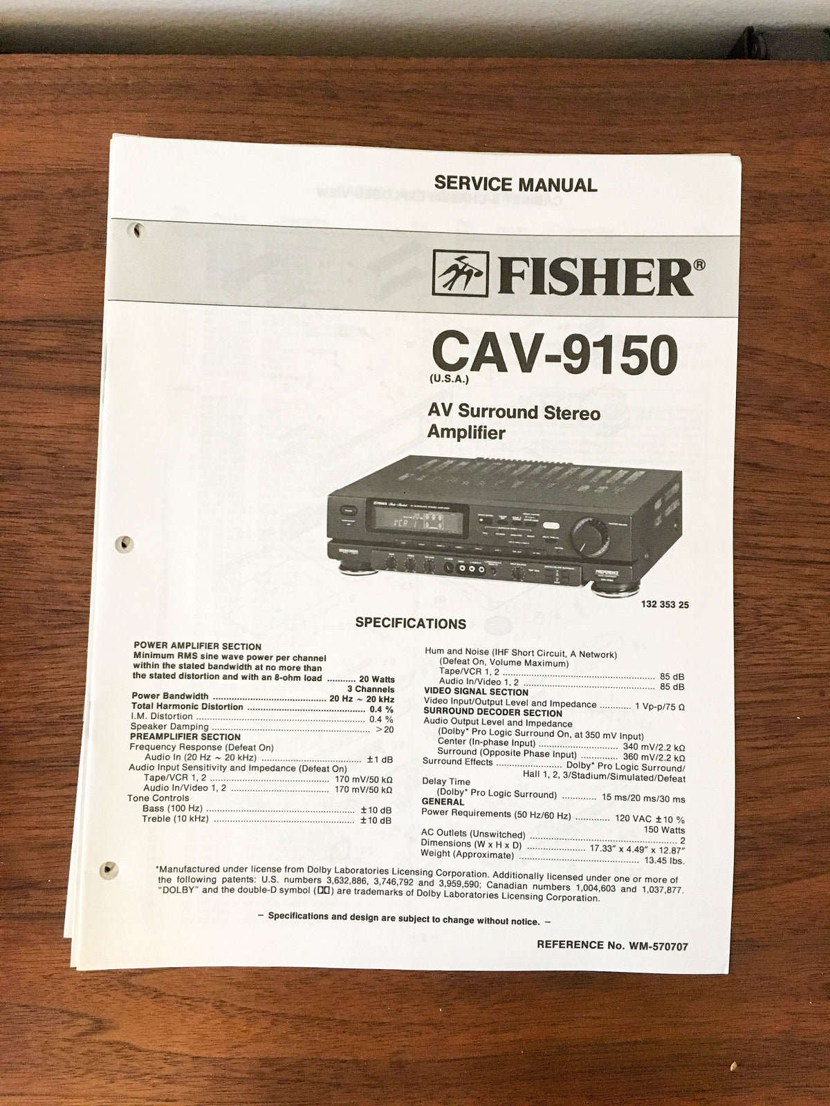Fisher CAV-9150 PREAMP / PREAMPLIFIER Service Manual *Original*